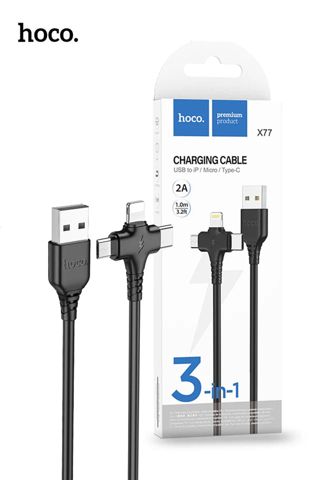 Hoco X77 3 in 1 USB-A to Lightning, USB-C, Micro-USB Hoco X77 3 in 1 USB-A to Lightning, USB-C, Micro-USB